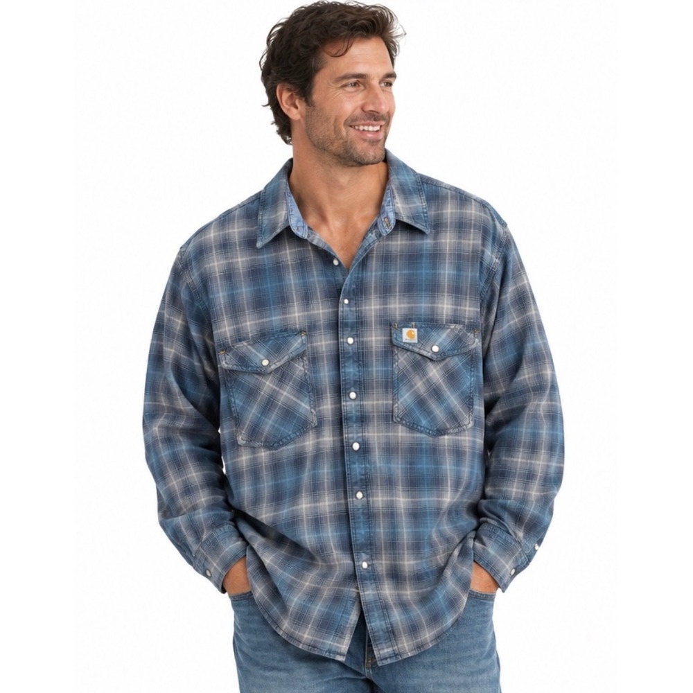 Carhartt Relaxed Fit Shirt Men Size 2XLT Blue Plaid Outdoors Workwear Rugged